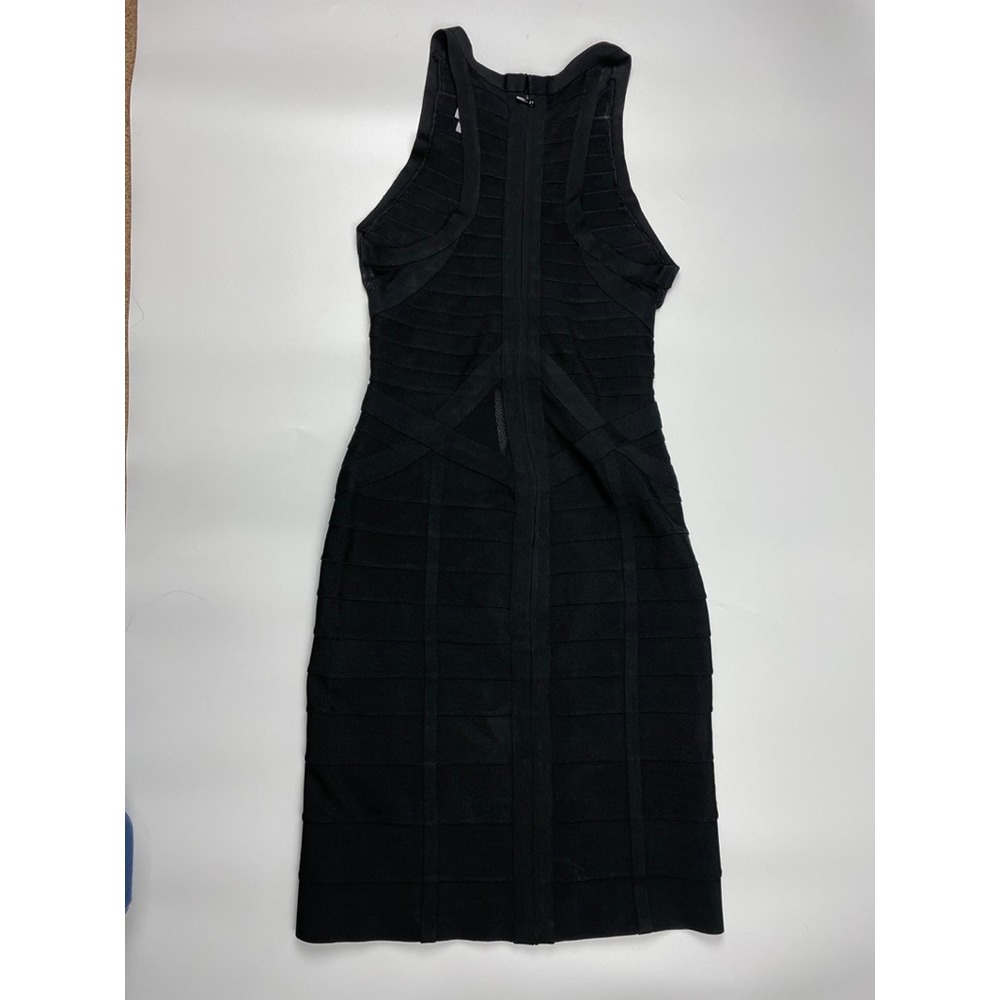 Herve Leger Black Bandage Dress Metallic Silver Panels Mesh Bodycon Small - Picture 5 of 7